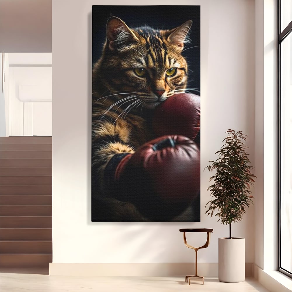 Tablou canvas cu tablou canvas cu motan boxer, fara rama, pe sasiu de lemn